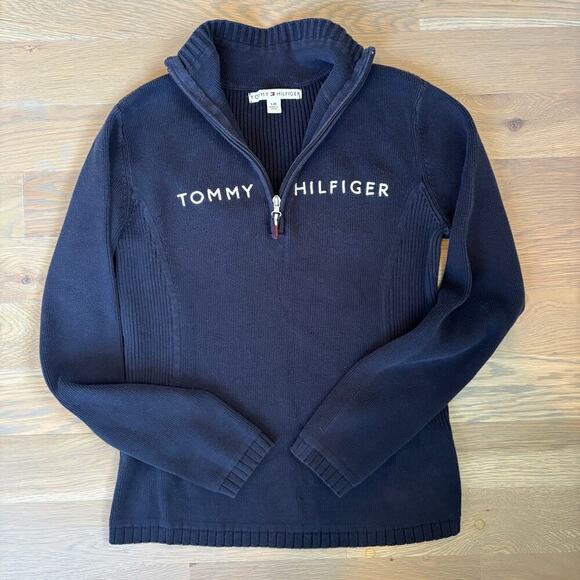 Tommy Hilfiger Quarter Zip Embroidered Knit Sweater - Picture 1 of 8